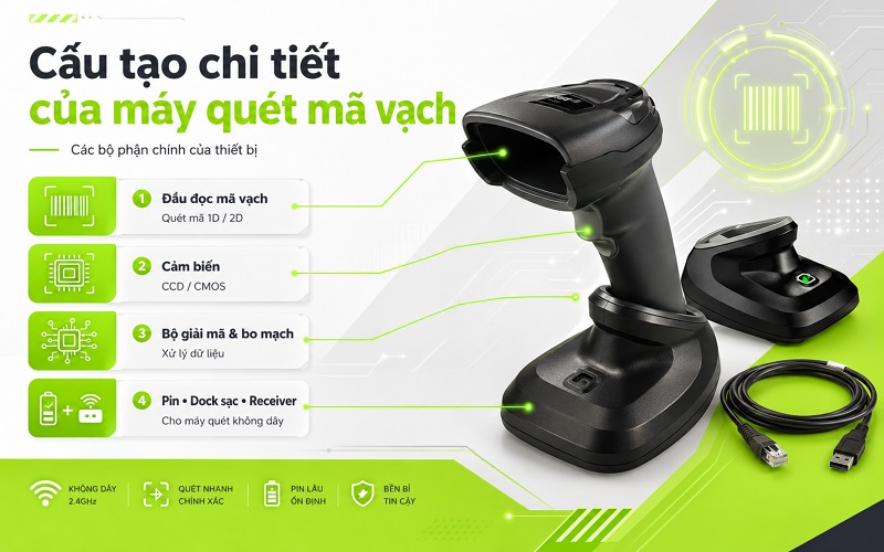 Cấu tạo chi tiết của máy quét mã vạch